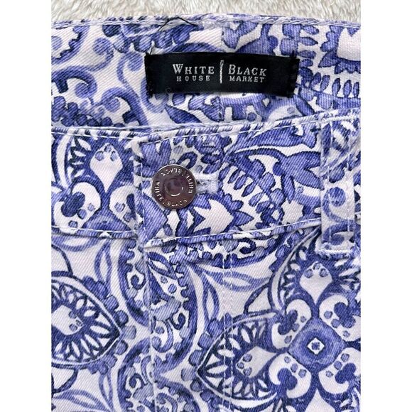 White House Black Market Majorelle Blue & White Santorini Print Slim Ankle Jeans - Picture 7 of 16